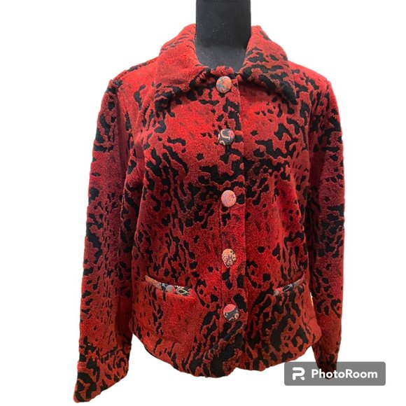 Coldwater Creek Vintage Women's Petite Red Animal Print textured Blazer sz MP - Picture 1 of 8